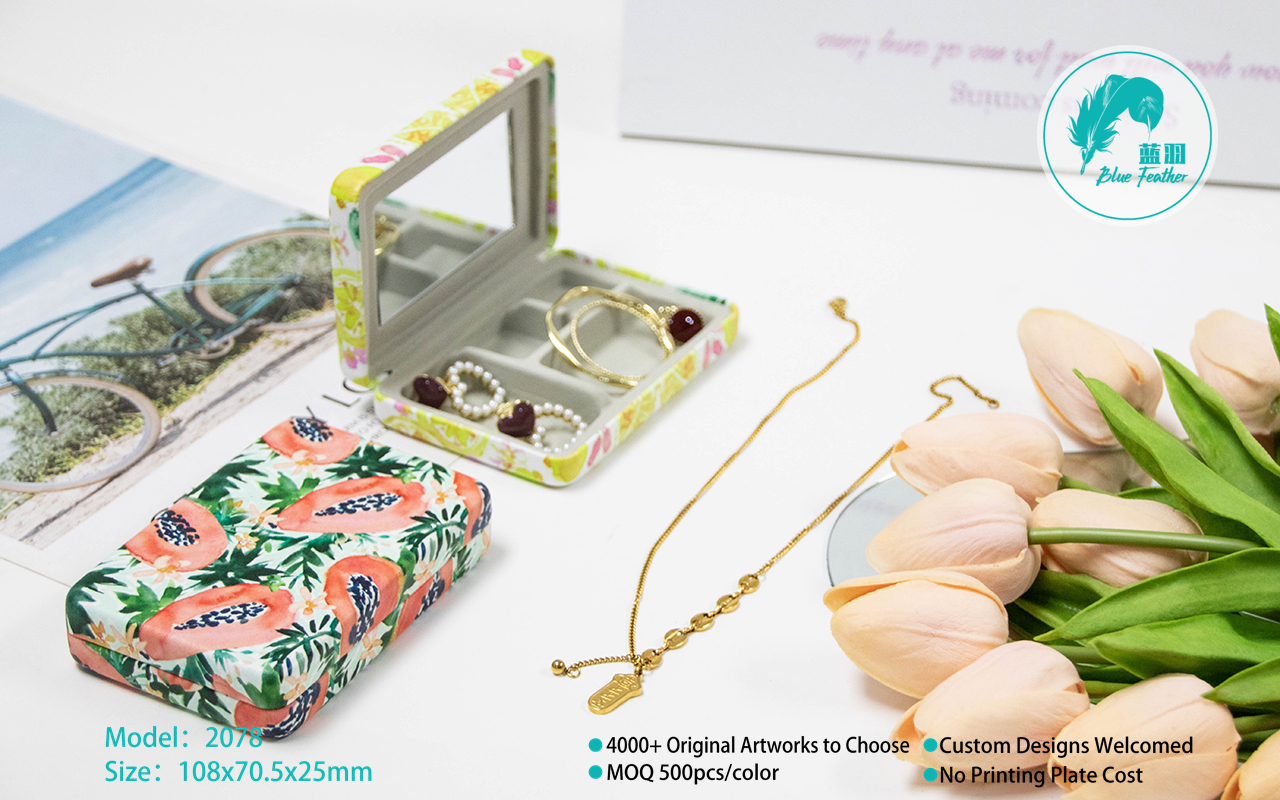 Vibrant Fruit Print Hard Shell Jewelry Organizer Box with Mirror for Women and Girls